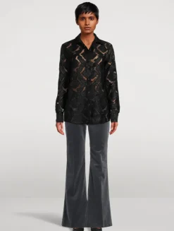 Velvet Flare-Leg Trousers