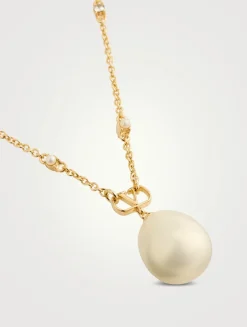 VLogo And Faux Pearl Chain Necklace