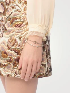 VLogo And Faux Pearl Double-Chain Bracelet