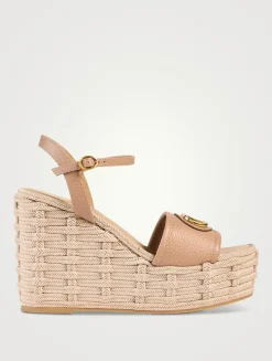 VLogo Leather Espadrille Wedge Sandals