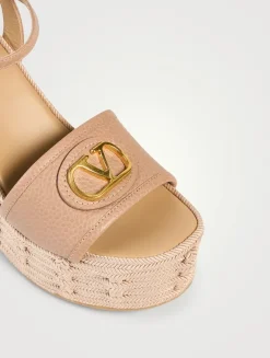 VLogo Leather Espadrille Wedge Sandals