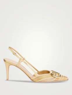 VLogo Metallic Leather Slingback Pumps