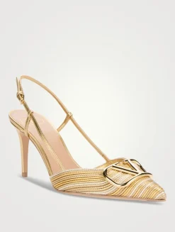 VLogo Metallic Leather Slingback Pumps