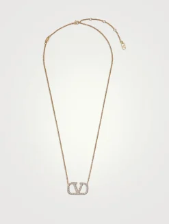 VLogo Pavé Crystal Chain Necklace