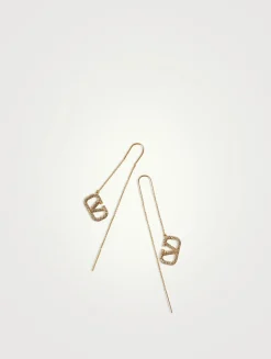 VLogo Pendant Threader Earrings With Crystals