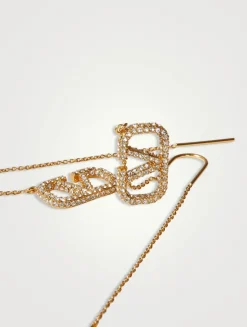 VLogo Pendant Threader Earrings With Crystals