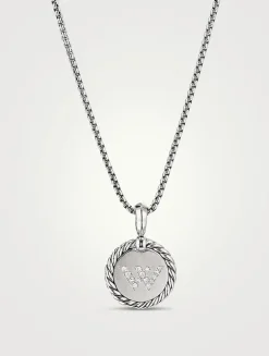 W Initial Charm In Sterling Silver With Pavé Diamonds