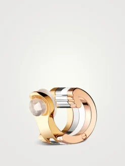 White Edition Quatre Clou De Paris Gold Clip Hoop Earring With Ceramic And Diamonds