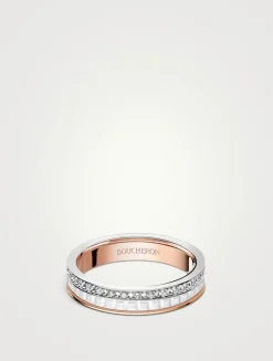 White Edition Quatre White And Rose Gold Wedding Band With White Ceramic And Diamonds