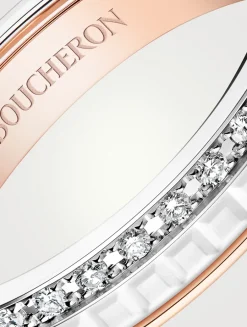 White Edition Quatre White And Rose Gold Wedding Band With White Ceramic And Diamonds