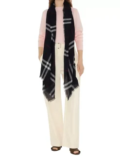 Wide Check Wool Scarf