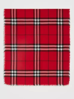 Wide Check Wool Scarf