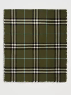 Wide Check Wool Scarf