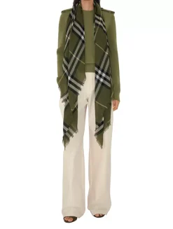 Wide Check Wool Scarf