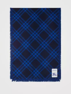 Wide Check Wool Silk Scarf
