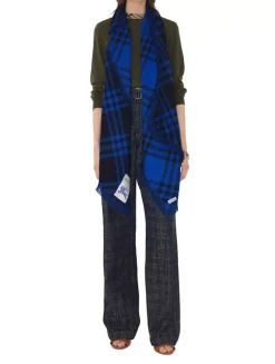 Wide Check Wool Silk Scarf