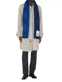 Wide Check Wool Silk Scarf