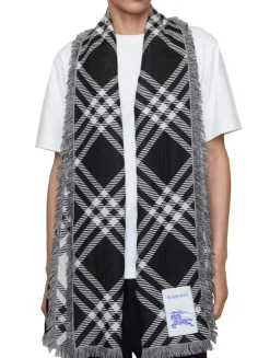 Wide Check Wool Silk Scarf