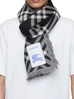 Wide Check Wool Silk Scarf