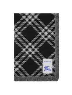 Wide Check Wool Silk Scarf