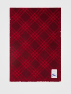 Wide Check Wool Silk Scarf