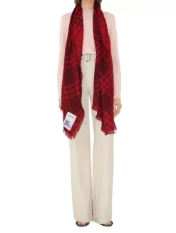 Wide Check Wool Silk Scarf