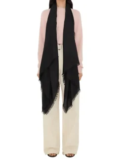 Wide Check Wool Silk Scarf