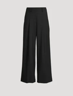 Wide-Leg Pleated Stretch Wool Trouser Pants