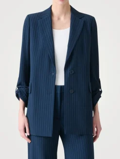 Wool Crêpe Blazer In Pinstripe Print