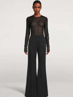 Wool Gabardine Flare Trousers