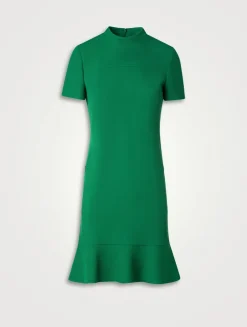 Wool Tricotine Short-Sleeve Mini Dress