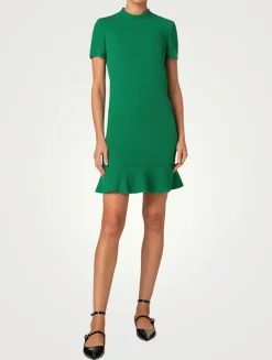 Wool Tricotine Short-Sleeve Mini Dress