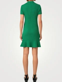 Wool Tricotine Short-Sleeve Mini Dress