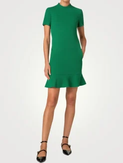 Wool Tricotine Short-Sleeve Mini Dress