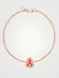 Wulu 18K Rose Gold Bracelet With Red Agate And Diamonds