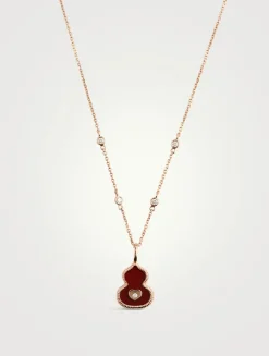 Wulu 18K Rose Gold Red Agate Necklace With Diamonds