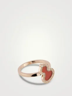 Wulu 18K Rose Gold Ring With Red Agate And Diamonds
