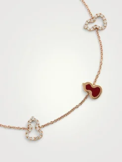 Wulu 18K Rose Gold Sautoir Bracelet With Red Enamel And Diamonds