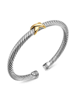 X Classic Cable Station Bracelet In Sterling Silver With 14k Yellow Gold, 5mm