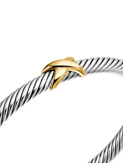 X Classic Cable Station Bracelet In Sterling Silver With 14k Yellow Gold, 5mm