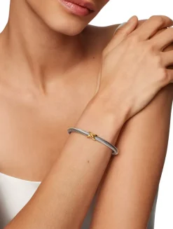 X Classic Cable Station Bracelet In Sterling Silver With 14k Yellow Gold, 5mm