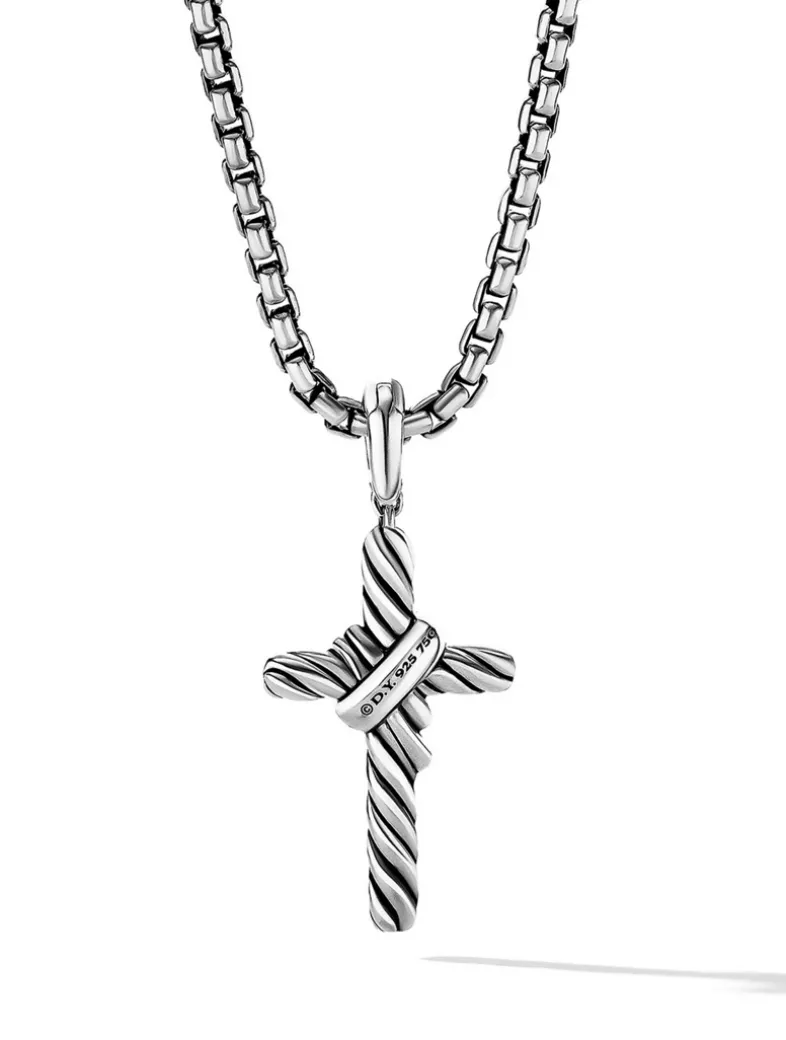 X Cross Pendant In Sterling Silver With 18k Yellow Gold And Pavé Diamonds