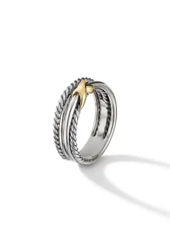 X Crossover Band Ring In Sterling Silver With 18k Yellow Gold, 6mm