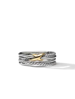 X Crossover Band Ring In Sterling Silver With 18k Yellow Gold, 6mm