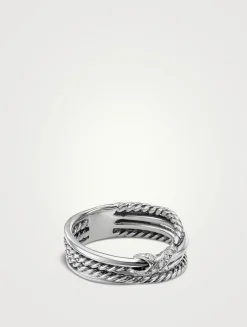 X Crossover Band Ring In Sterling Silver With Pavé Diamonds