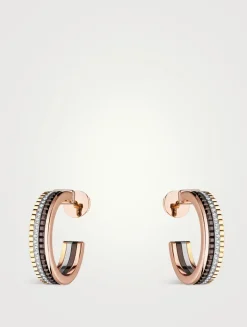 XS Motif Quatre Classique 18K Gold Hoop Earrings With Brown PVD And Diamonds