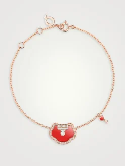 Yu Yi 18K Rose Gold Bracelet With Red Agate And Diamonds