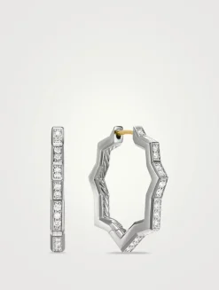 Zig Zag Stax™ Hoop Earrings In Sterling Silver With Diamonds, 22.8mm