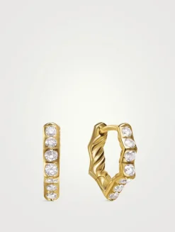 Zig Zag Stax™ Huggie Hoop Earrings In 18k Yellow Gold With Diamonds, 13mm