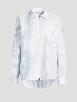 Zip-Front Shirt In Stripe Print